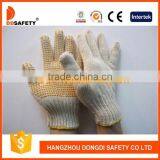 DDSAFETY 2017 7g Natural Cotton String Knitted Work Gloves With Yellow PVC Dotted on Palm Safety Gloves thumbnail-1