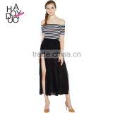 HAODUOYI Women Slit Side Chiffon Maxi Casual Skirt thumbnail-1
