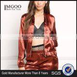 MGOO Custom Made Brown Satin Shiny Bomber Jackets Women Outwear Spring Tops Latest New Designs Tops thumbnail-1