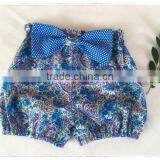 Summer Boutique Blue Floral Fresh Baby Girl Shorts Cotton Bow Shorts thumbnail-1