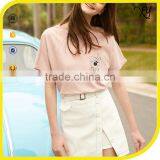 OEM Services Custom Design Printing Women Pink Cotton Floral Print Women Tee Shirts thumbnail-1