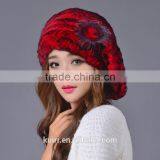 2016 New Genuine Rex Rabbit Fur Hat Knitted Rabbit Fur Cap Real Rabbit Fur Headwear Winter Warm Womens Hat thumbnail-4