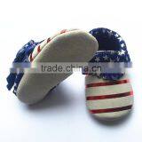 American Flag Design Genuine Leather Suede Outsole Breathable Baby Moccasin Shoes thumbnail-3