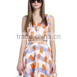 Ladies Printed no Sleeve Contrast Color Dress Sets thumbnail-1