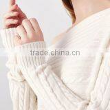 Factory Wholesale Wide Neck Cotton Knit Pattern Pullover Sweater Design for Women thumbnail-6