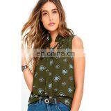 Fashion Design Sleeveless Printed Tops 2016 Newest Women Top Blouse for Eleganat Lady
