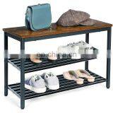 Living Room Custom Metal and Wooden Shoe Rack Bench 2 Tier Iron Steel Shoe Rack Online for Sale Simple Designs thumbnail-3