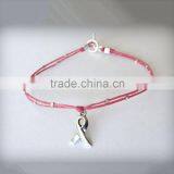 Cancer Awareness Charm Bracelet Wax Cord Woven Bracelet 2015 thumbnail-1