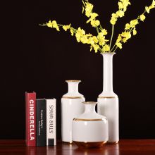 European Elegant Simple Large White Gold Ceramic Vase For Home Dry Flower Decor