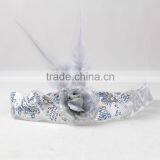 Halloween/Christmas Custom White Flapper Sequin Elastic Feather & Flower Headband thumbnail-3