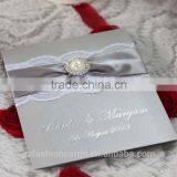 Prenium Customized Silver Color Silk Wedding Invitation Cards With Pearl and Diamond thumbnail-2
