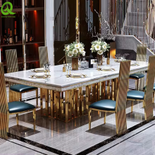 Роскошные свадебные принадлежности, мебель для гостиниц. Банкетные обеденные столы с серебристой нержавеющей стальной рамы и мраморным столешником thumbnail-3