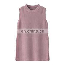 High Quality Custom Knit Pullover Crew Neck Cashmere Woolen Sweater Vest Casual Long Length Outer Wear Embroidered Back Solid thumbnail-6