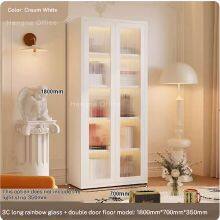 Fluted Glass Metal Cabinet- CBT735|Modern French Cream Style With Safe Anti-tipping Design for Living Room Display- ODM/OEM Supported thumbnail-1
