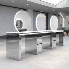 Stainless Steel Hair Salon Mirror Luxury Led Light Wall Mounted Hair Salon Mirrors Station thumbnail-1