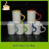 coffee ceramic mug with different color sublimation inside and heart shape handle, pattern and logo printing allowed