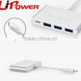 USB 3.1 Type C Male to One USB C Female Charging Port With 3 Ports USB 3.0 HUB for Apple Macbook 12" thumbnail-3