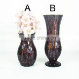 glass mosaic red candle holder and vases and lantern