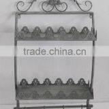 Antique Gray Decorative Iron 2-tier Shelf With Hooks thumbnail-1