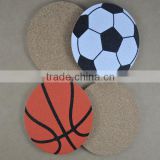 OEM custom printed basketball cork coaster, round cork tea coaster