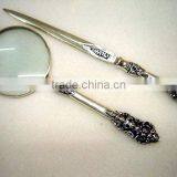 Antique Look Brass Magnifier Glass Silver Plated With Paper Knife