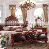 Luxury Bedroom Furniture Solid Wood Crown Carving Bedroom Set thumbnail-1