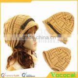 Fashion Khaki Woolen Yarn Warm Women Knitted Beanie Hat thumbnail-3