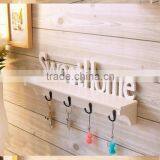 Simple Letters Wooden Wall Shelf With 4 Hook thumbnail-1