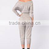 Cotton Sweat Suit Fabric Long Sleeve Crop Top Sweatshirt & Custom Jogger Sweatpants 2 Piece thumbnail-4