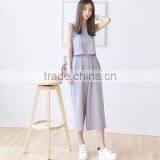2016 New Fashion Girls Suits 2 Pieces Round Collar Sleeveless Tops+Slim Thin Korean Style Ultra-wide-leg Loose Trousers thumbnail-4