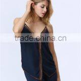 New Design Ladies Sequin Embroideried Beaded Navy Cami Top thumbnail-2