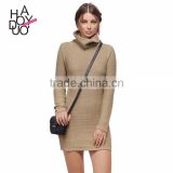 HAODUOYI Wholesale High Neck Bodycon Knitted Shirt Wrap Dress with Low Price