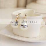 Personalized Letter/words Stamped Pearl Dangle Earrings, Custom Logo Stamped Pearl Dangle Earring Jewelry, Best Promotional Gift thumbnail-1