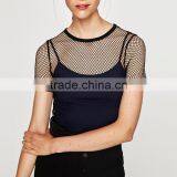 Wholesale Women Custom Top Casual Woman Mesh Short Sleeve Knitted T-Shirt China Supplier thumbnail-4
