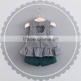Baby Girl Clothes Summer Outfit Plaid Sleeveless Top Dark Green Shorts Plus Size Children Wear Oem Service thumbnail-2