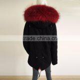 Myfur Custom Navy Outer Parka With Removable Dyed Fox Belly Fur Lined in Wholesale Price thumbnail-5
