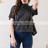 Wholesale Women Clothing Custom High Neck Tshirt With Slit at Back thumbnail-1
