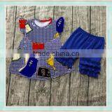 Back to School Boutique Outfit Flutter Sleeve and Bule Ruffle Short Pant Holiday Clothing Kids Sets thumbnail-2