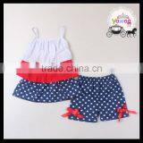 2016 Wholesale Spaghetti Trap July 4th Baby Clothing Kids Clothes Girls Independence Day Boutique Ruffle Outfits