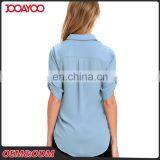 2017 New Summer Ladies Button Up Half Sleeve Cotton Blouse Women Latest Fashion Blouse Design thumbnail-4