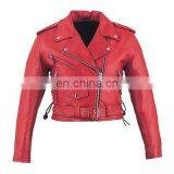 HMB-0329E WOMEN LEATHER JACKETS BASIC BIKER RED FASHION COATS