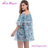 Blue Printing Off Shoulder Short Bohemian Clothing Boho Dress thumbnail-5