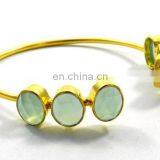 Aqua Chalcedony Adjustable Bracelet/gold Plated Bangle, Gemstone Jewelry Bangel, Fashion Jewelry Bangle thumbnail-1