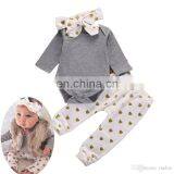 Valentine's Day Outfits Newborn Baby Boy Solid Gray Romper & White Heart Print Pants & Headband Outfits Set thumbnail-2