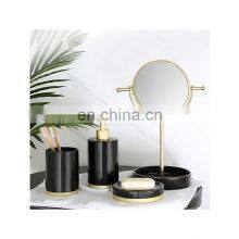 4 Piece Ceramic Bathroom Sets Toilet Brush Holder Soap Dispenser Tumbler Soap Dish With Glaze and Golden Base thumbnail-1