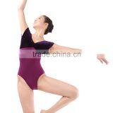 Hot Sale Two-tone Velvet Cotton Lycra Cap Sleeve Gymnastics Leotard thumbnail-2