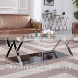 Living Room RB-1506 Modern Black Stoving Varnish Rectangular Tempered Glass Coffee Table With Stainless Steel Tea Table thumbnail-6