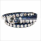 Wholesale Women's One Line Rhinestone Navy Leather Stud Accent Belt thumbnail-1