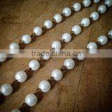 100cm Round Faceted Pearl White Bead Necklace Chain 8mm Bead Antique Bronze Chain Jewelry Making Supplies