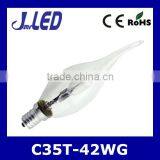 High Power Pass CE ROHS 42w Glass Body C35 Halogen Bulb With Tail E14